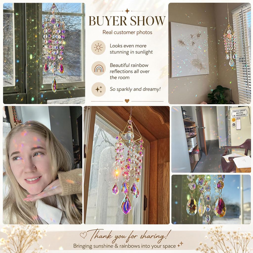 Crystal Suncatchers for Window Hanging Rainbow Maker Sun Catchers Indoor - Glass Wind Chime Garden Sun Catchers with