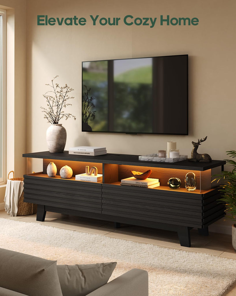 TV Stand with Cable Management, LED, Power Station (Black, 59")