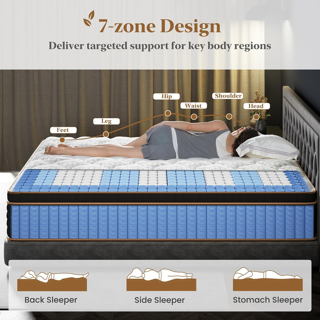 King Mattress 14 Inch, Luxury Hotel Cooling Hybrid Bed Mattress in a Box