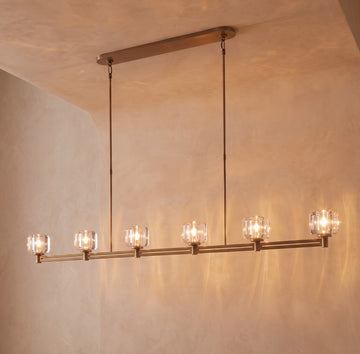 Inspired Demaret Style 72 Inch Linear Crystal Chandelier Natural Brass - Main Product View