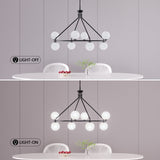 8-light 42"W Metal And Moon Glass Wagon Wheel Shaded Chandelier For Living Room/Bedroom