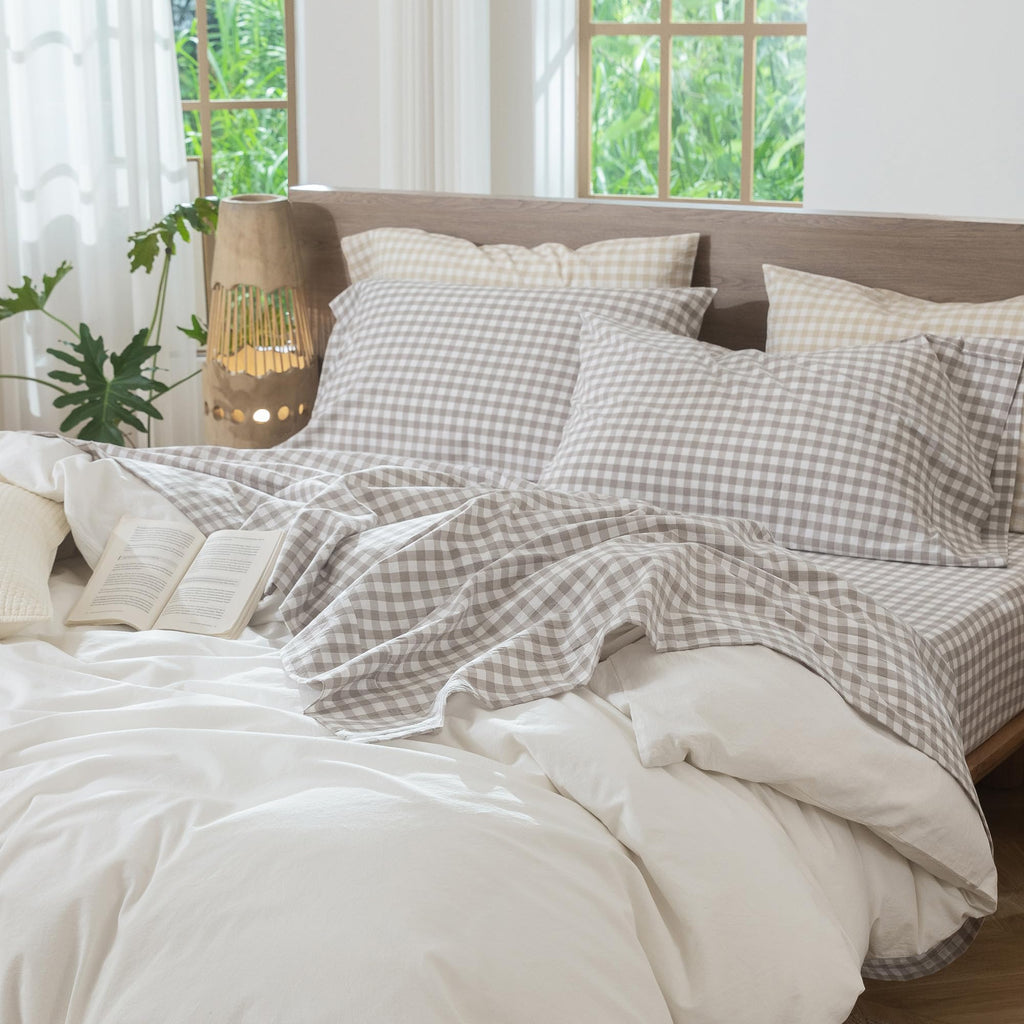 Gingham Sheet Set 100% Washed Cotton Lived-in Deep Pocket King
