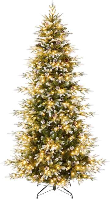 7.5ft Pre-Lit Artificial Frosted Slim Aspen Christmas Tree, Partially Flocked Holiday Décor w/ 2-in-1 White &