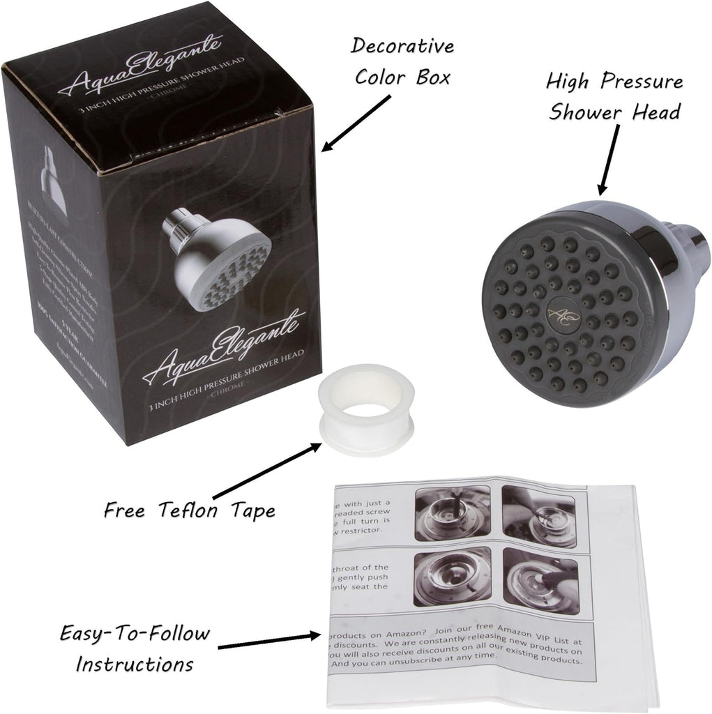 3 Inch High Pressure Shower Head - Best Pressure Boosting, Wall Mount, Bathroom Showerhead For Low Flow Showers