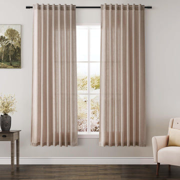 Oatmeal Linen Curtains 63 Inches Length 2 Panels Set Back Tab Pocket Light Filtering Semi Sheer Drapes Modern