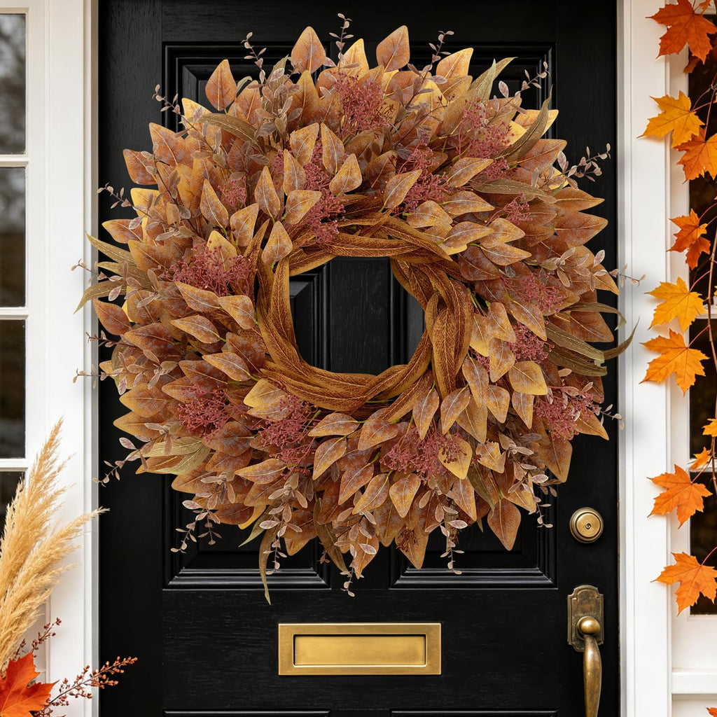 26" Fall Wreaths for Front Door Full Large Eucalyptus Wreath(Orange)