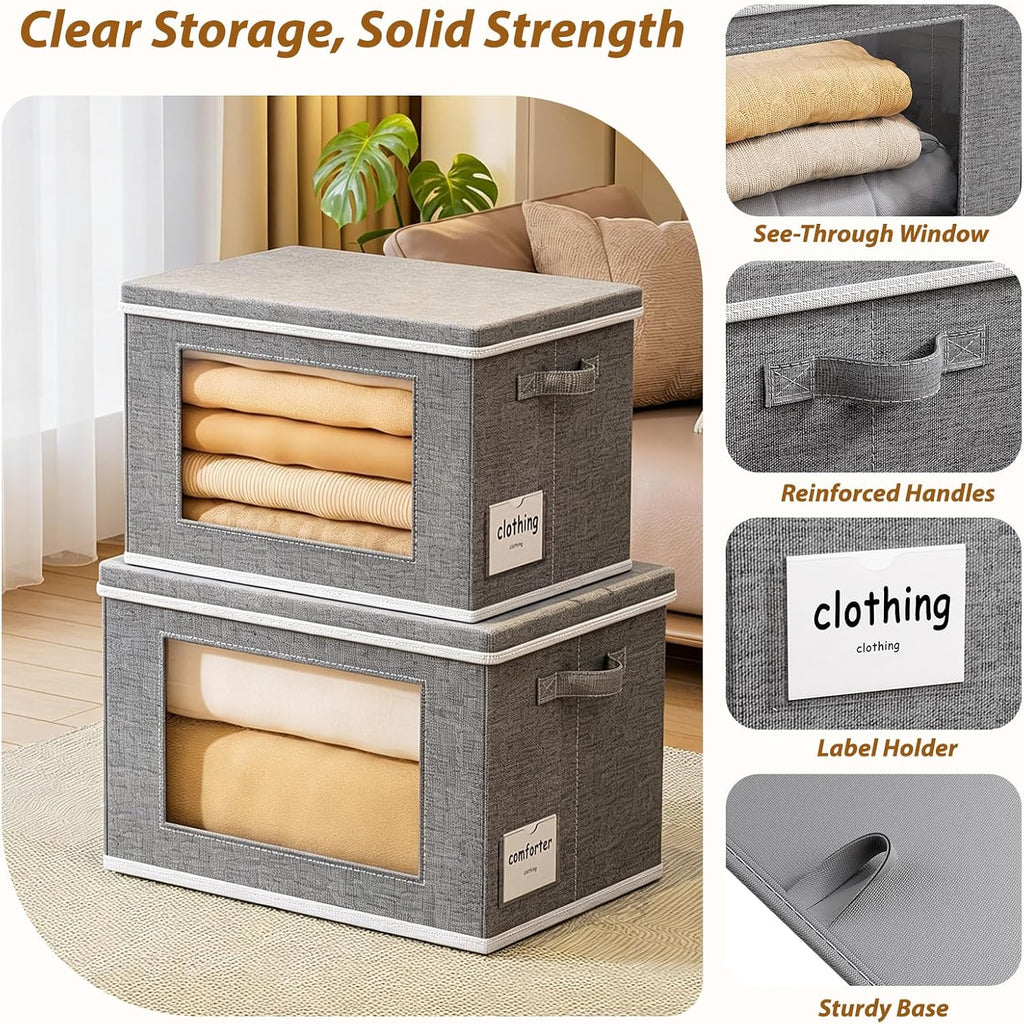 Fabric Storage Bins with Lids, Foldable Decorative Storage Box | Large Storage Cubes with Lids and Window for