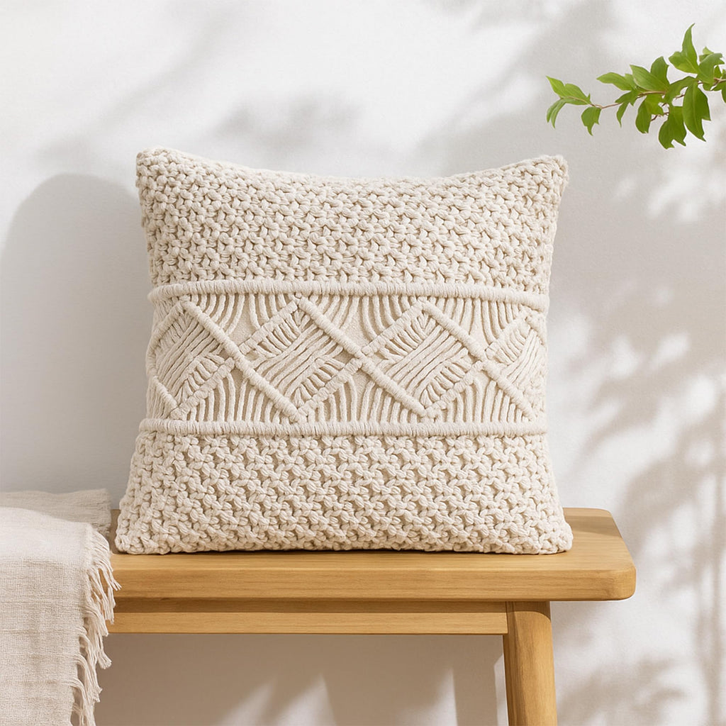 Cotton Throw Pillow Cover Macrame Cushion Case (Pillow Inserts Not Included) Decorative Cover for Bed Sofa Couch