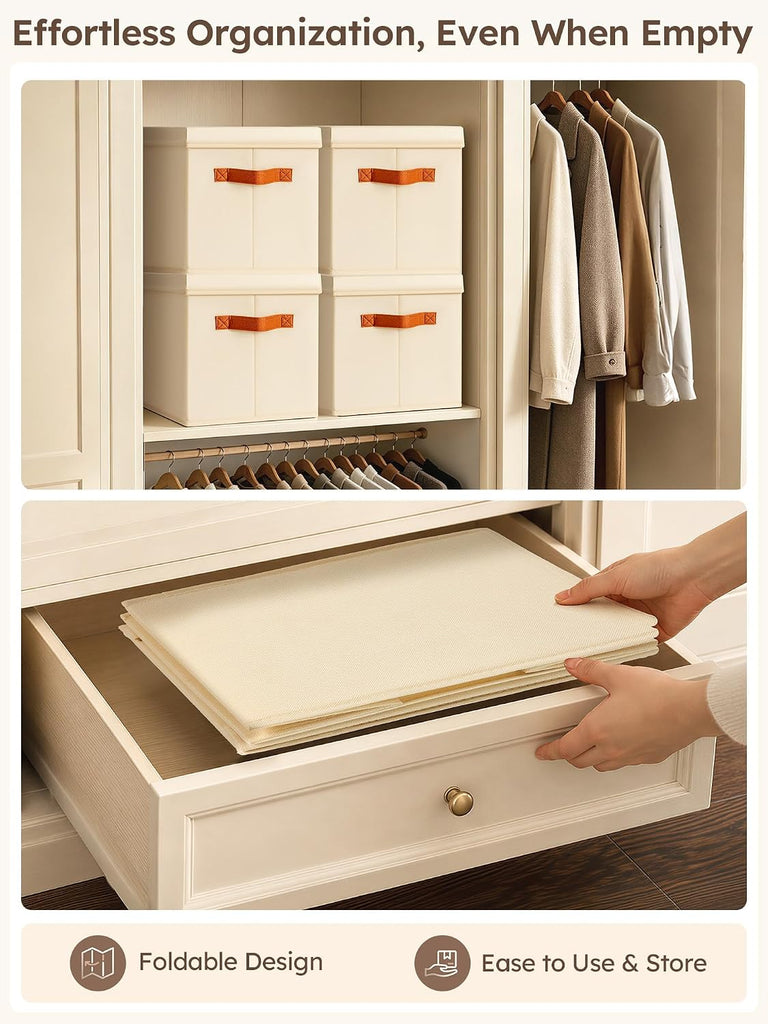 Storage Bins with Lids - Fabric Storage Baskets for Shelves, 6 Pack Foldable Decorative Boxes with Handles, Stackable