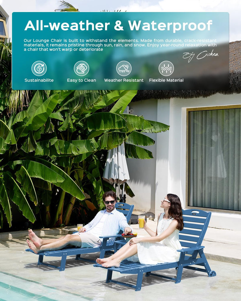 Oversized Outdoor Chaise Lounge Chair, HDPE Patio Chair with Wheels | Oversized outdoor HDPE chaise lounge with
