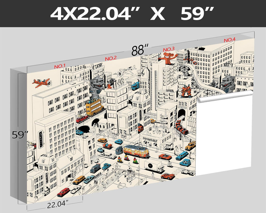 Cartoon Comics City Nursery Room Fabric Wallpaper Kids Bedroom Hand-Painted Graffiti wall Mural-W 88" X H 59"(36