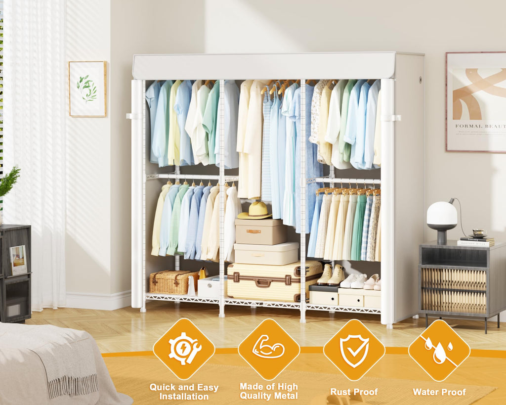 E14C Heavy Duty Closet Organizer System, Freestanding Clothing Racks for Hanging Clothes, Adjustable Garment Rack 58" W