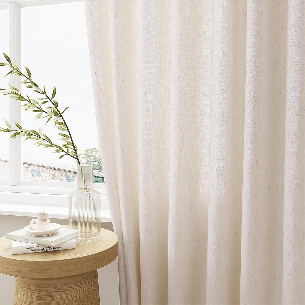 Pinch Pleat Linen Sheer Curtains for Patio Sliding Door Light Filtering Semi Sheer