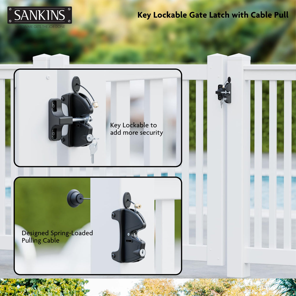 Self-Closing Gate Hinges and Key Lockable Gate Latch Kit, Fence Gate Hardware Kit for Wooden Fence, Pool Safety Fence