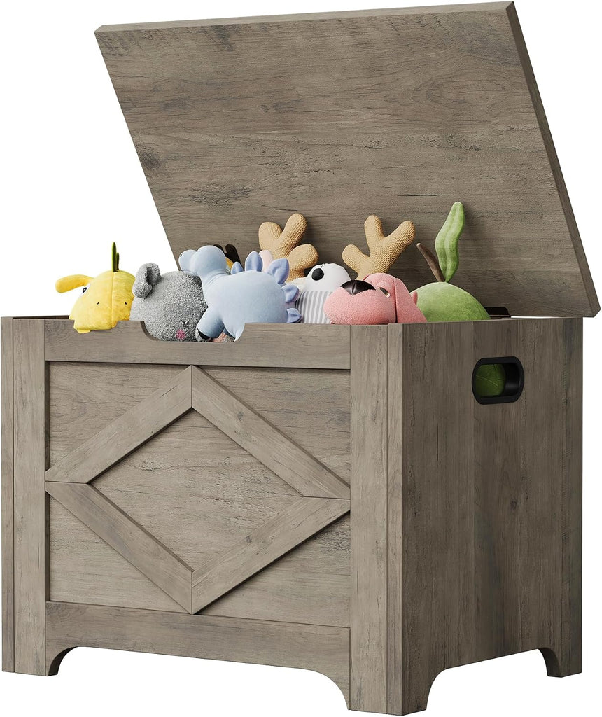 Wooden Storage Chest, Farmhouse Style Storage Bench with Safety Hinges, Wooden Trunk Toy Chest , 300 Lb Capacity