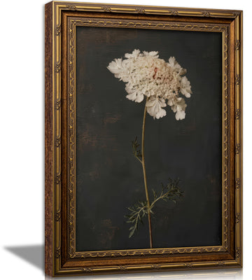 Vintage Gold Framed Moody Flower Wall Art, Neutral Botanical Oil Painting Canvas Prints, Dark Moody Floral Picture