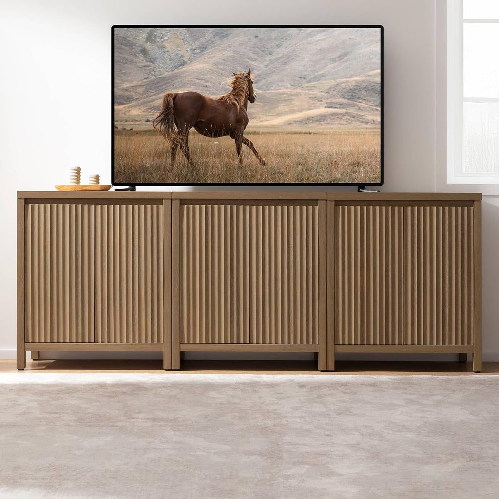 Sideboard Buffet Cabinet with Storage, Fluted Credenza Console Cabinet with Adjustable Shelves