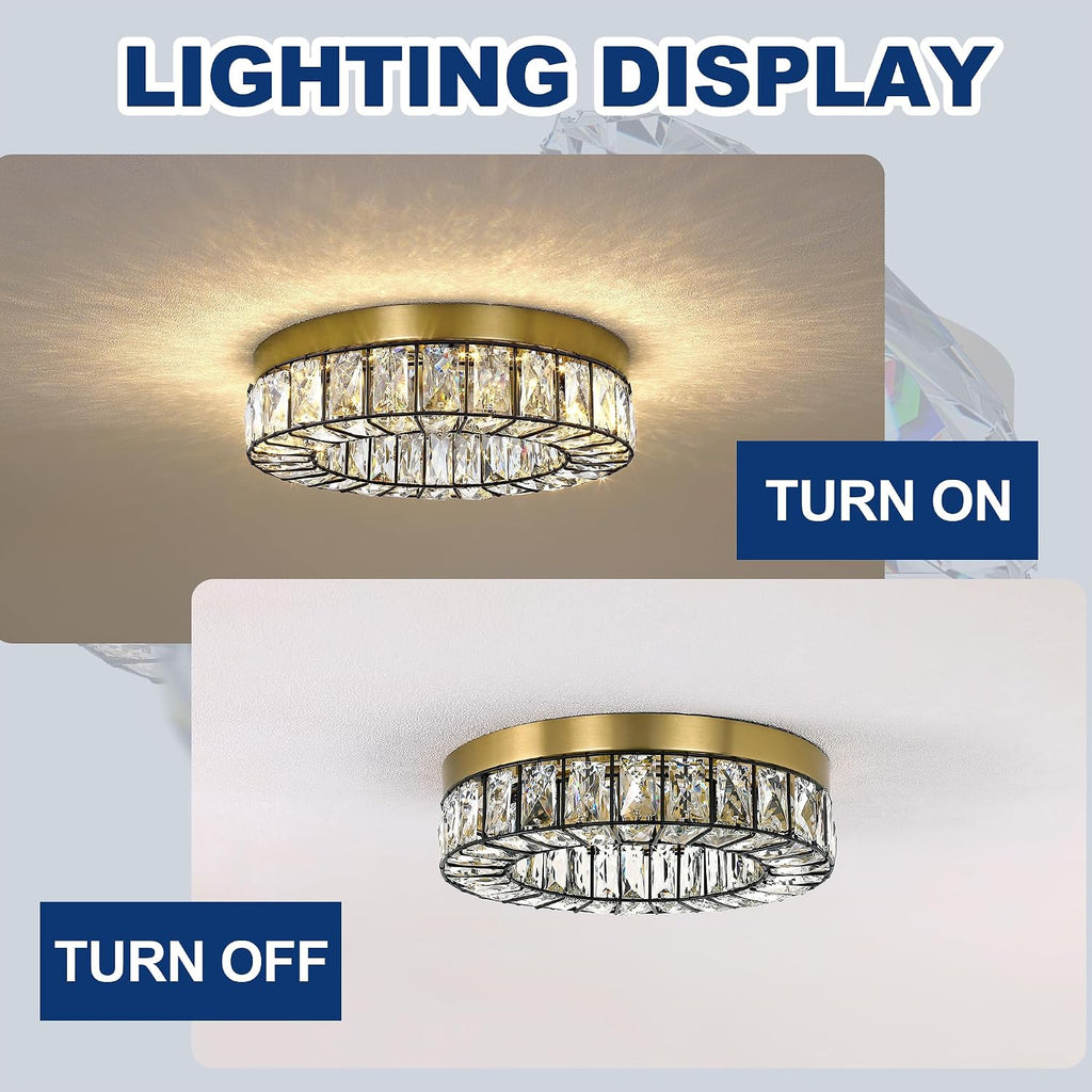 Crystal LED Flush Mount Ceiling Light Fixtures Modern Black and Gold LED Chandelier Lighting for Kitchen Closet