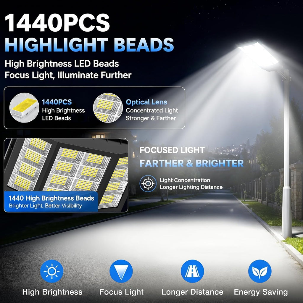 15000W Solar Street Lights, Solar Lights Outdoor IP66 Waterproof | Motion Sensor and Remote, 7000K Commercial Parking