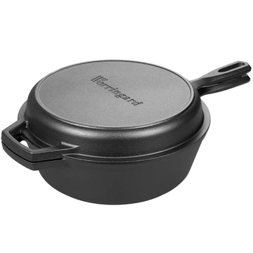 Pre-seasoned Cast Iron Double Dutch Oven Pot with Skillet Lid, for Bread Baking, Outdoor, Campfire Cooking, 3 Quart
