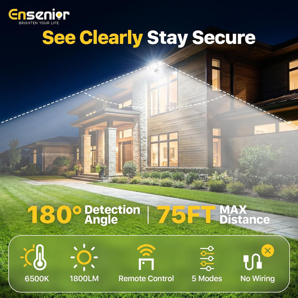 5 Motion Sensor Modes Solar Security Light, 1800LM 270° Wide Angle 3 Heads LED Flood Lights, IP65 Waterproof Wall