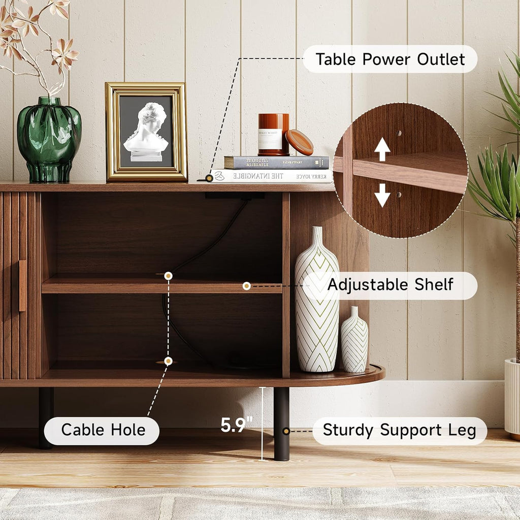 55" TV Stand with Power Outlet for TVs up to 60 Inch, Entertainment Center with Storage and Adjustable Shelves