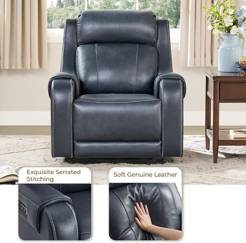 Genuine Leather Power Recliner Chair for Adults, Electric Wall Hugger Recliner with Adjustable Power Headrest &