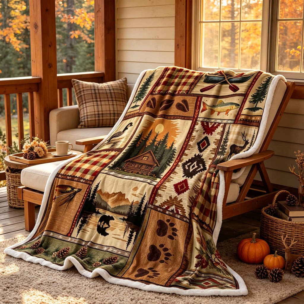 Rustic Cabin Blanket, Rustic Lodge Flannel Throw Blankets Bear Deer Country Hunting Wild Animal Cozy Warm Bed Couch