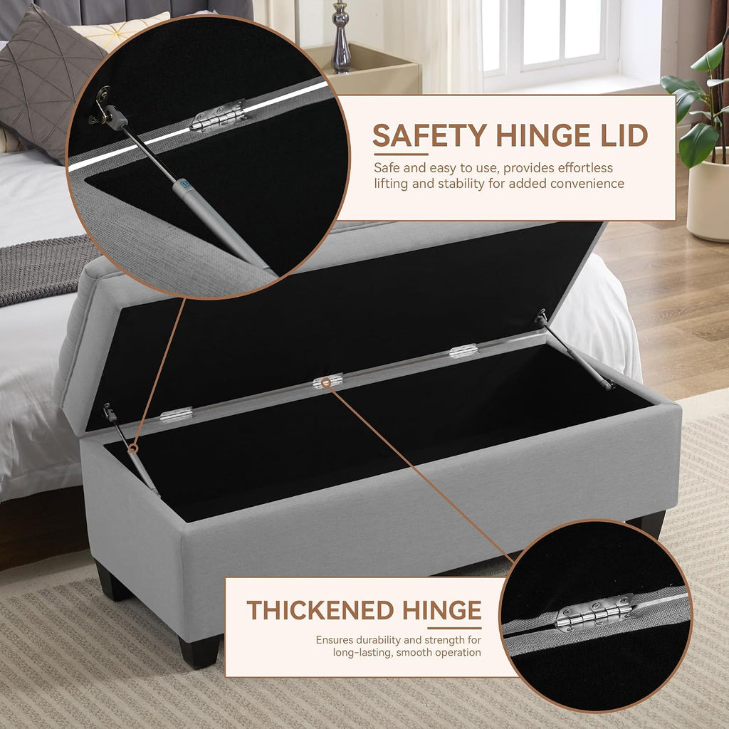 51" Fabric Storage Ottoman Bench, Upholstered Rectangle End of Bed Storage Ottoman Tufted Living Room Bedroom Bench