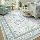 8x10 Washable Botanical Floral Area Rug, Boho Non-Slip Carpet for Living Room Bedroom Green