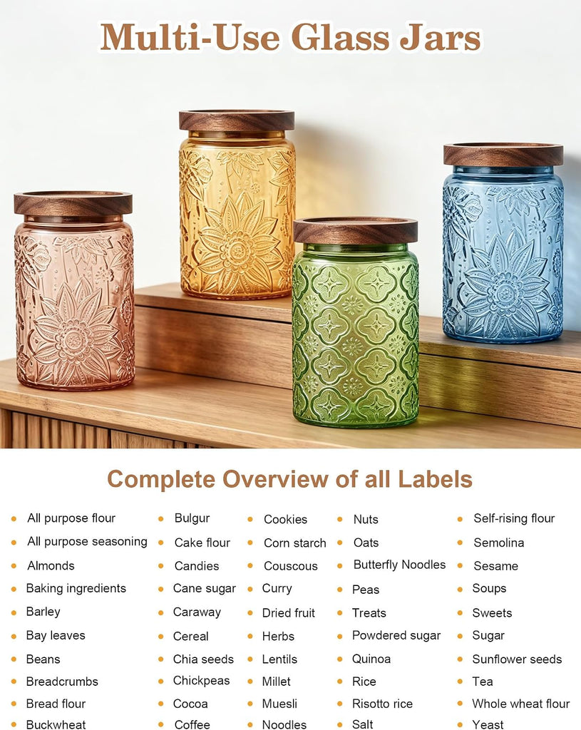 Glass Jar with Airtight Wood Lid - 24 OZ Vintage Storage Canister Pantry Bathroom, Decorative Beautiful Container