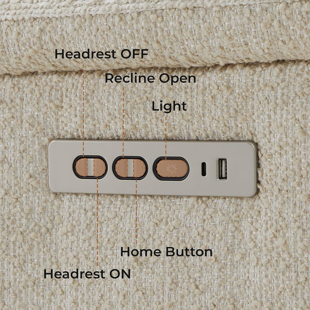 Power Recliner Chair with Nightlight, Nursery Glider, Boucle in Sand | Power Headrest, Water-Resistant Fabric