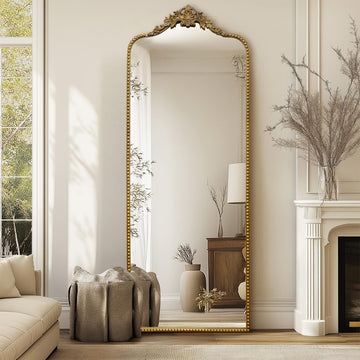 Vintage Baroque Full Length Floor Mirror 75"X30", Victorian Antique Mirror with Brush Gold Ornate Metal Frame for