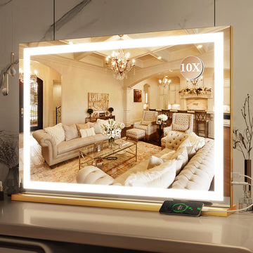 Vanity Mirror with Lights, 32" x 22" Large Lighted Vanity Mirror with Dimmable 3 Modes, LED Makeup Mirror, 10X