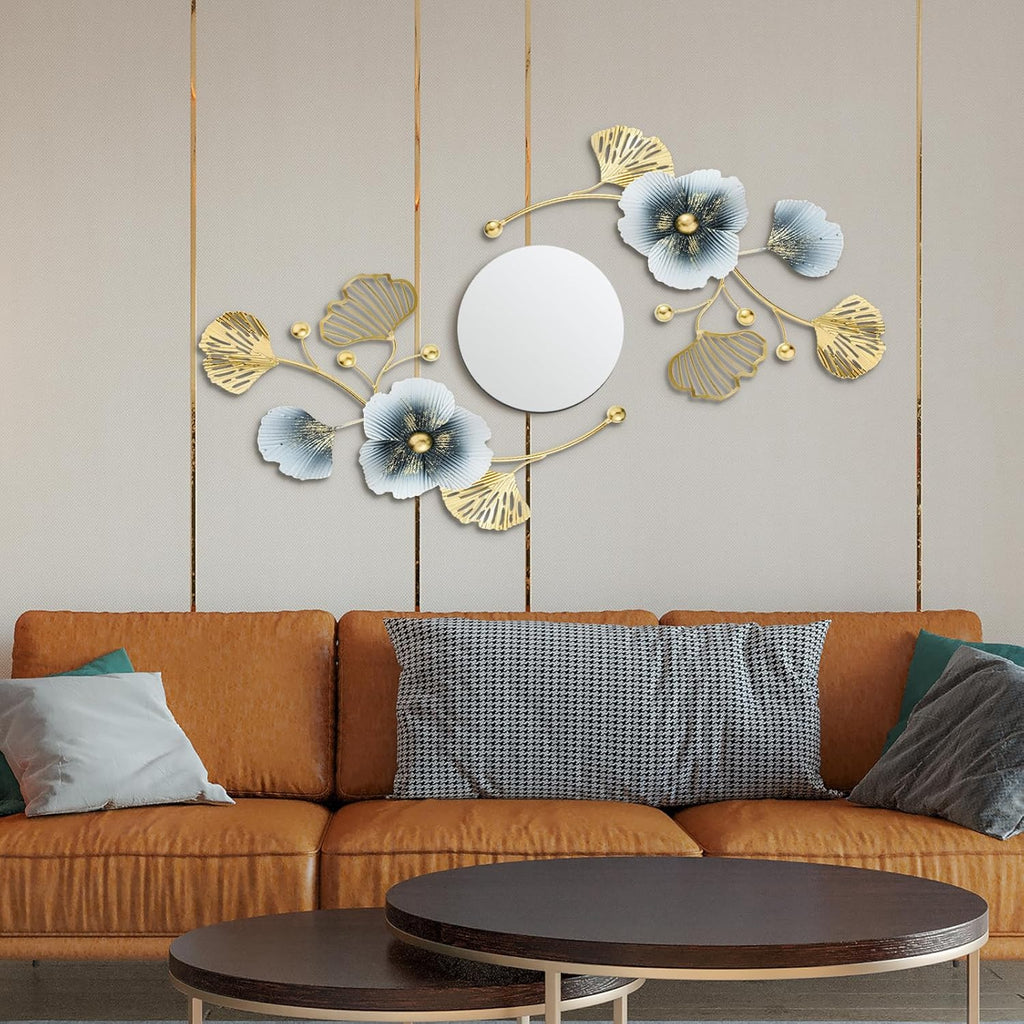 3 Pcs Metal Decorative Wall Mirrors Metal Ginkgo Leaf Mirror Modern Creative Wall Decor Art Hanging Decor Mirror for