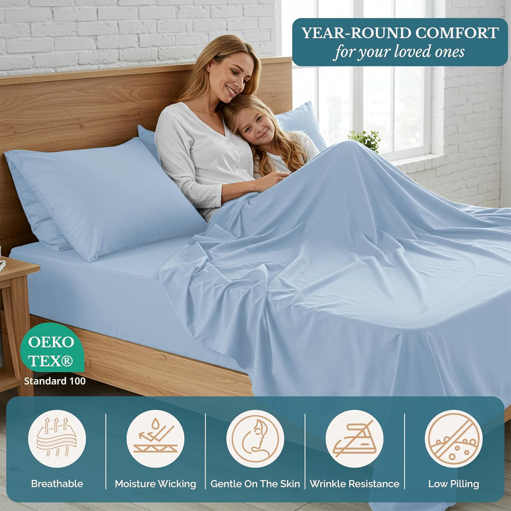 Bed Sheets Set, Soft & Breathable Bedding for Mattress, 4 Piece Set with Deep Pockets, Lightweight