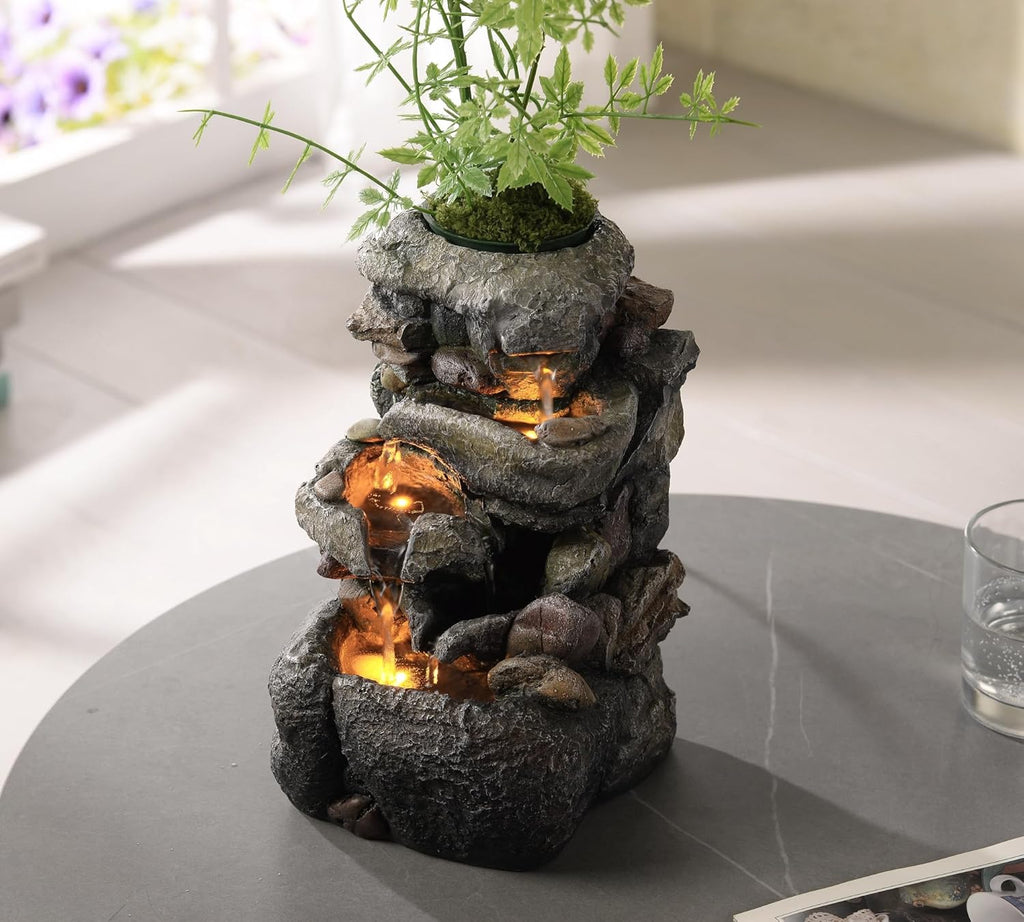 Tabletop Water Fountain with LED Lighting Decor and Ambiance Relaxation Soothing Sound Waterfall Indoor Zen