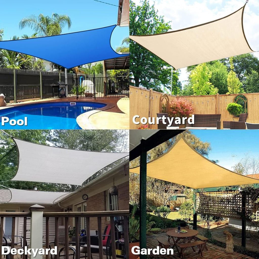 Sun Shade Sail Curved 20'X26' Sand Rectangle Outdoor Shade Cover UV Blovk Canopy Garden Backyard Heavy Duty Permeable