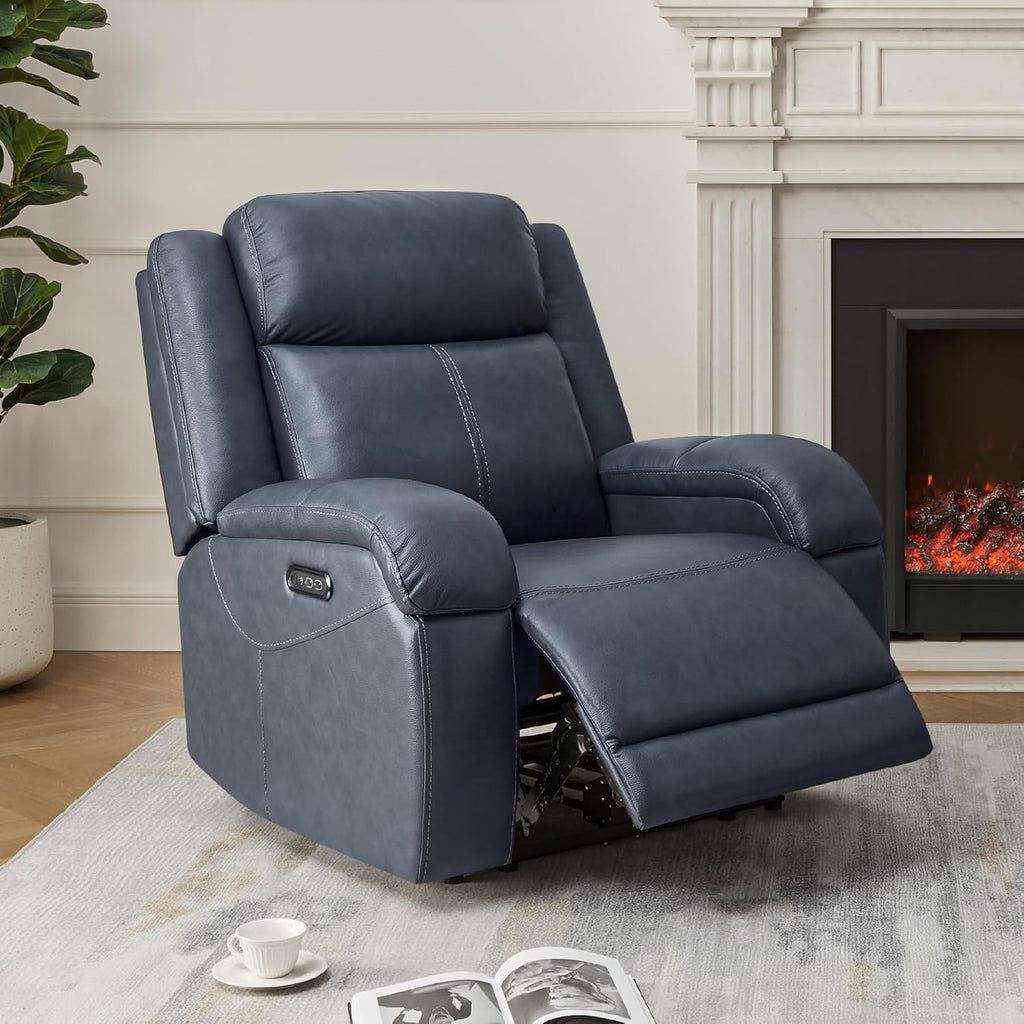Genuine Leather Power Recliner Chairs for Adults, Wall Hugger RV Recliner with Power Headrest & Charging Ports