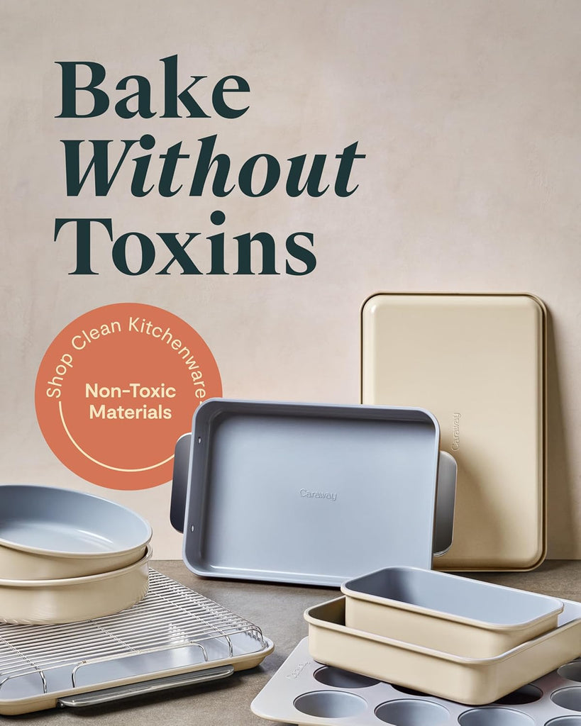 11-Piece Non-Stick Ceramic Bakeware Set | Sheets, Assorted Pans, Cooling Rack, Storage, Aluminized Steel Body