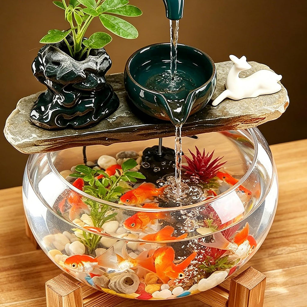 Tabletop Indoor Waterfall Fountain, Zen Water Fountain Indoor Small Fish Tank with Waterfall, Relaxing Feng Shui