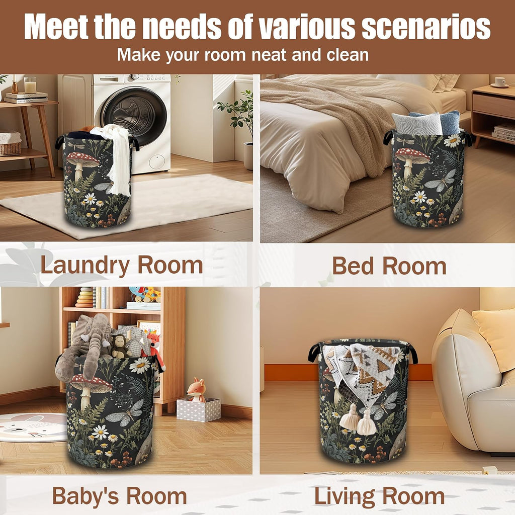 Wild Mushroom Forest Laundry Basket, Laundry Hamper Waterproof Oxford Cloth Tote Collapsible,Clothes Storage Bucket