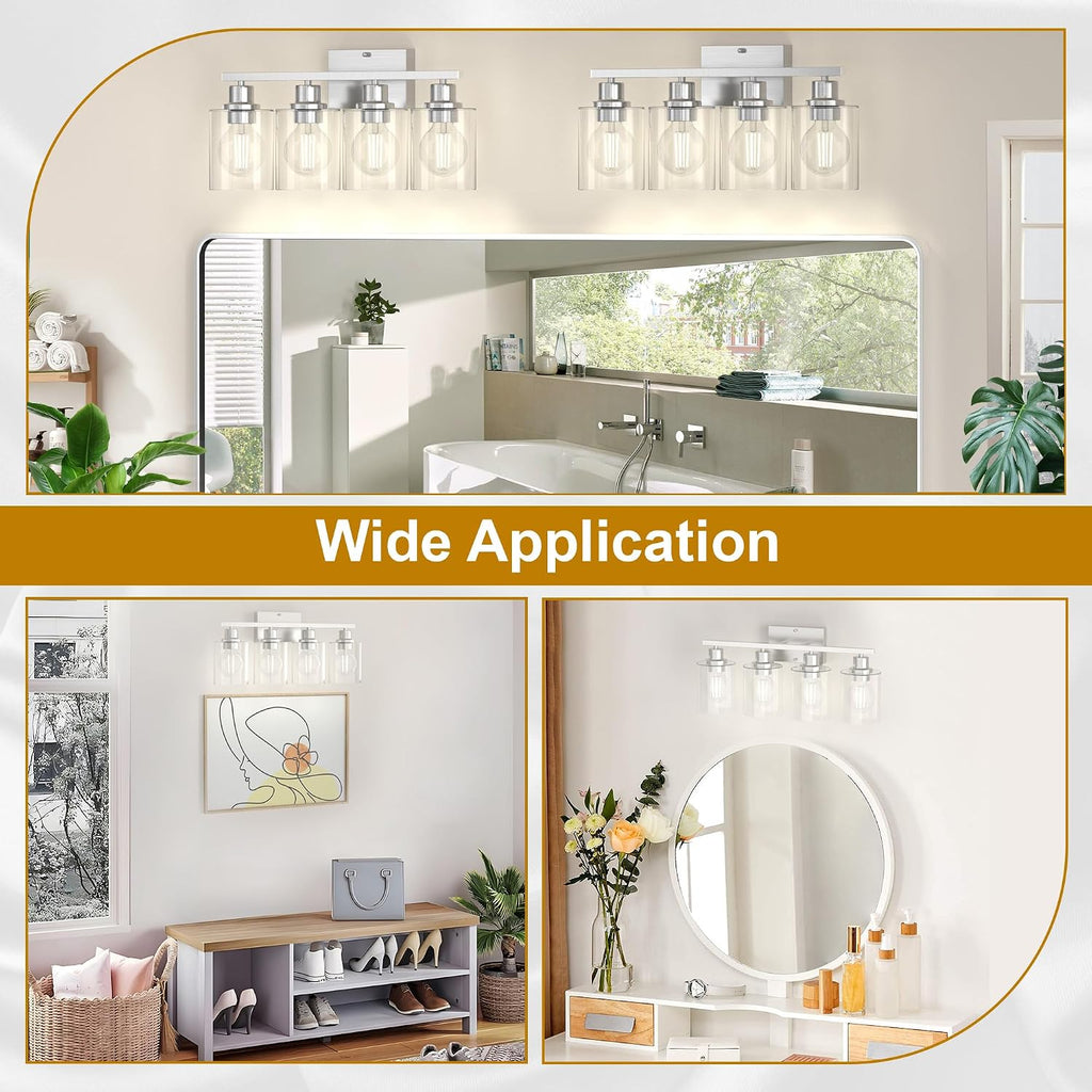 Bathroom Lighting Fixtures Over Mirror Brushed Nickel, 24Inches Vanity Lights , Modern 4-Light Wall Sconces E26 Base