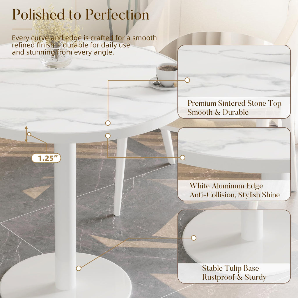 31.5'' Tulip Table, Round Dining Table with Matte Sintered Stone Tabletop