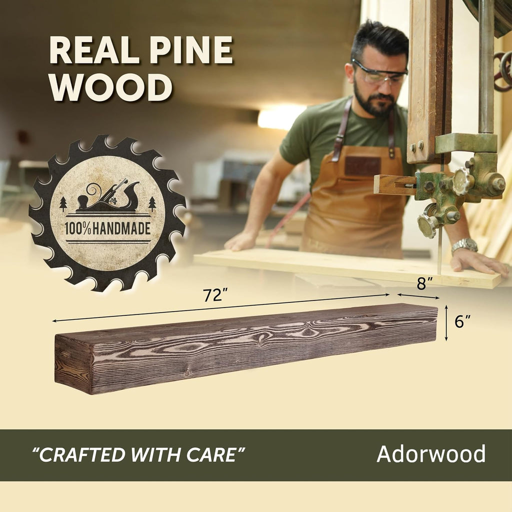 Shelf 72", Extra Wide Rustic Wood Mantles for Over Fireplace, Wall Mounted Floating Mantel Shelves for