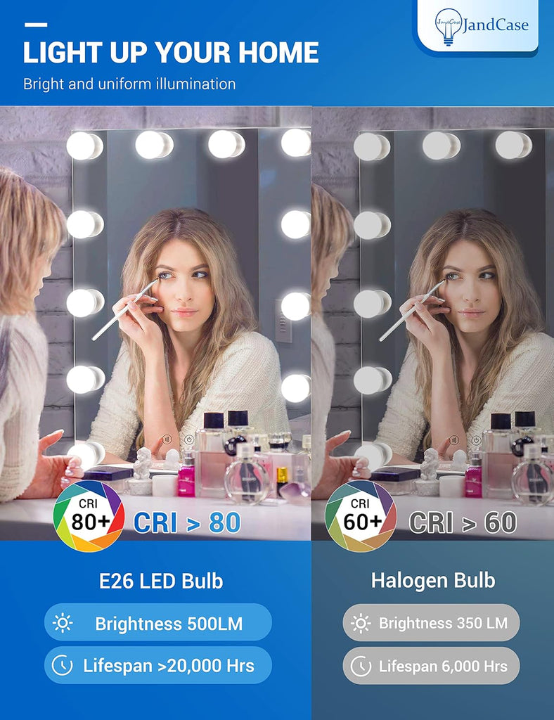 G25 LED Vanity Light Bulbs, Dimmable Globe, 5W(60W Equivalent), E26 Base, CRI 80, Daylight White 5000K, 500LM, UL - Set of 12