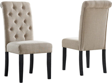 Solid Wood Tufted Parsons Dining Chairs, Set of 2, Tan