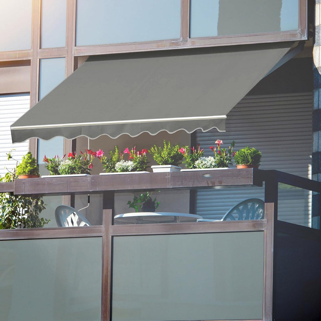 13' x 8' Retractable Patio Awning Sun Shade Cover with Manual Crank, Outdoor Shelter for Windows, Projection for