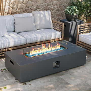 56-inch Outdoor Propane Gas Fire Pit Table 50000 BTU Iron Rectangle Firepit for Outside Patio with Tank Hidden Table