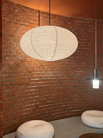 Inspired Noguchi Style White Paper Lantern Lampshade, Double-Layer Oval Foldable